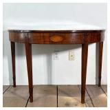 GEORGE III STYLE INLAID MAHOGANY DEMILUNE CONSOLE TABLE | Mahogany demilune console table featuring 