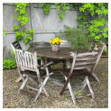 (7pc) OUTDOOR CLASSICS AND KINGSLEY-BATE TEAK GARDEN DINING TABLE AND FIVE CHAIRS | A weathered teak