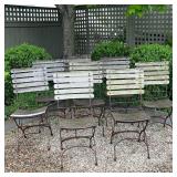 (8pc) WOOD AND METAL SLAT FOLDING GARDEN CHAIRS WITH CUSHIONS AND STORAGE BOX | A set of eight foldi