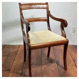 REGENCY STYLE MAHOGANY ARMCHAIR WITH SCROLLED ARMS | This armchair is constructed of mahogany featur