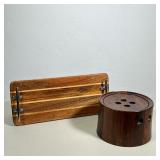 (2pc) RICHARD NISSEN DENMARK ROSEWOOD ICE BUCKET AND WOOD TRAY WITH METAL CLEAT HANDLES | A cylindri