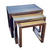 (3pc) DANISH MODERN ROSEWOOD NESTING TABLES| A set of three graduated nesting tables featuring rosew