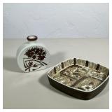 NILS THORSSON AND ELLEN MALMER FOR ROYAL COPENHAGEN CERAMIC VASE AND DISH | A two-piece collection o