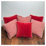 (6pc) Red Paisley Pillows With Velvet Back And Roping Trim | Velcro enclosures Dimensions: w. 15 x l