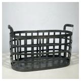 BLACK METAL OVAL KINDLING BASKET WITH HANDLES | Oval kindling basket constructed from black finished