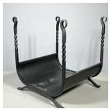 Hand Forged Iron Fireplace Log Holder | With twisted posts Dimensions: h. 16.5 x w. 14 x l. 14 in