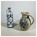 (2pc) DUTCH DELFT BLAUW HAND-PAINTED DECANTER AND ART POTTERY PITCHER | A group of two ceramic vesse