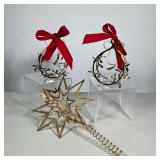 (3pc) GEORG JENSEN DANISH GOLD-PLATED CHRISTMAS TREE TOPPER AND MISTLETOE ORNAMENTS | This three-pie