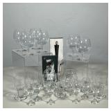 (23pc) Assorted Stemware With Wine Filter And Stopper | 8 brandy snifters, 5 claret wine glasses, an