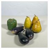 (7pc) GROUP OF SEVEN PAINTED STONE FRUIT AND VEGETABLE DECORATIVE OBJECTS | A seven-piece collection
