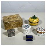 (6pc) ASSORTED ENAMEL, METAL, AND STONE DECORATIVE TRINKET BOXES | This collection features six asso