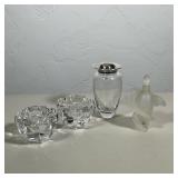(4pc) ROYAL COPENHAGEN VASE, FROSTED PERFUME BOTTLE, AND TWO CRYSTAL VOTIVE HOLDERS | This lot featu