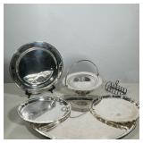 (6pc) GROUP OF SILVERPLATE SERVING PIECES AND WIRE STAND | Collection includes a large oval platter 