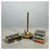 (6pc) GRAYPANTS WICK RECHARGEABLE LED TABLE LAMP AND FIVE HOMART MATCHBOXES | A minimalist rechargea