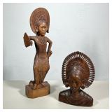 BALINESE WOOD CARVINGS OF LEGONG DANCERS | This pair of wood carvings depicts Balinese Legong dancer