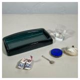 (5pc) ASSORTED DECORATIVE ITEMS INCLUDING SWEDISH STERLING ENAMEL COMPACT AND GLASS TRAY | This grou
