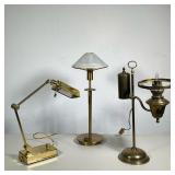 (3pc) BRASS TABLE AND DESK LAMPS INCLUDING HOLTKÖTTER | A collection of three brass-toned lamps feat