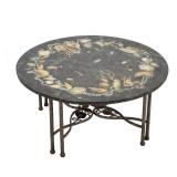 HOLLYWOOD REGENCY PIETRA DURA, MOTHER of PEARL, AND PAINTED STONE TOP LOW TABLE
