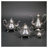 (4pc) FRENCH GUILLOCHE STERLING TEA & COFFEE SERVICE