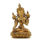 18TH/19TH C. SINO-TIBETAN GILT BRONZE SCULPTURE, GREEN TARA BODHISATTVA