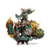 CHINESE SHIWAN SANCAI GLAZED POTTERY FIGURE OF A WARRIOR RIDING A QILIN