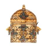 MOROCCAN BERBER BONE-INLAID AMULET CASE WITH SILVER FILIGREE AND SEMI-PRECIOUS STONES