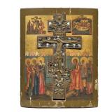 RUSSIAN SCHOOL (19TH CENTURY) ICON, ENAMELED BRASS, TEMPERA & OIL