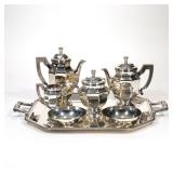 (6PC) CHRISTOFLE ART DECO SILVERPLATE SEVEN-PIECE TEA AND COFFEE SERVICE