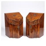 (2PC) PAIR OF GEORGE III STYLE MAHOGANY SERPENTINE KNIFE BOXES