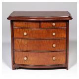 FEDERAL STYLE MINIATURE TIGER MAPLE BOWFRONT CHEST OF DRAWERS OR SALESMAN