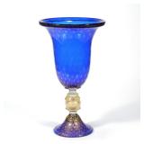 A LARGE MURANO GLASS COBALT & GOLD FISHNET BLOWN GLASS VASE