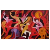 A MID-CENTURY FIGURAL ABSTRACT PAINTING SIGNED "GUIDO R."