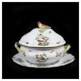 (2PC) HEREND ROTHSCHILD BIRD TUREEN & UNDERPLATE