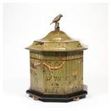 MAITLAND-SMITH HAND-PAINTED OCTAGONAL LIDDED BOX WITH BIRD FINIAL