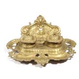 FRENCH ROCOCO STYLE GILT BRASS DOUBLE INKWELL