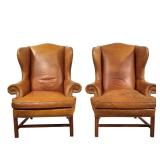 SAM MOORE FURNITURE PAIR OF LEATHER WINGBACK CHAIRS