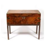 VICTORIAN CAMPAIGN STYLE BURL WALNUT WRITING SLOPE ON STAND