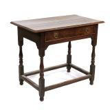 ENGLISH OAK SIDE TABLE WITH SINGLE DRAWER AND TURNED LEGS