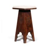 AMERICAN ARTS & CRAFTS PYROGRAPHY HEXAGONAL SIDE TABLE