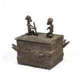 WEST AFRICAN CAST METAL RITUAL BOX WITH FIGURAL LID