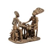 AFRICAN SEATED FIGURES BRONZE SCULPTURE