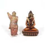 (2PC) CHINESE POLYCHROME POTTERY FIGURE AND TIBETAN BUDDHIST YAB-YUM STATUE