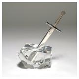 STEUBEN / JAMES HOUSTON GLASS "EXCALIBUR" CRYSTAL, STERLING SILVER, AND 18K GOLD LETTER OPENER