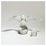 (2PC) STEUBEN CRYSTAL EAGLE ON GLOBE AND BULL FIGURINES