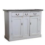SCOTTISH PINE AND STONE TOP SERVER, DISTRESSED BLUE PAINT