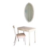 (3PC) COIFFEUSE ENSEMBLE; LOUIS XVI STYLE WHITE PAINTED TABLE, PLUS CHAIR & MIRROR