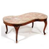 FRENCH PROVINCIAL STYLE KIDNEY-SHAPED MARBLE TOP COFFEE TABLE