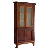 AMERICAN COUNTRY STYLE WOOD CORNER CABINET WITH GLAZED DOORS