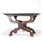 PAINTED TRAY TOP LOW TABLE ON CARVED WOOD BASE