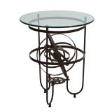 PATINATED METAL AND GLASS ARMILLARY SPHERE SIDE TABLE